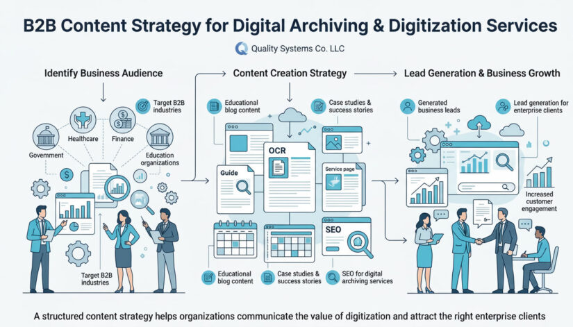 كيف تبني استراتيجية محتوى B2B لخدمات الرقمنة والأرشفة