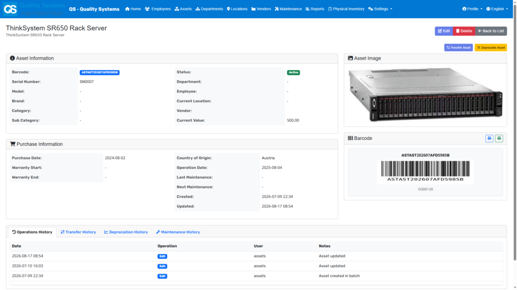 Asset Details Page